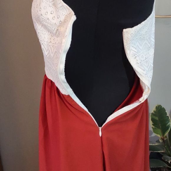 Tobi Burnt Orange with Creamy Lace Halter Top Mini Swing Dress Sz S‎ - Picture 10 of 13